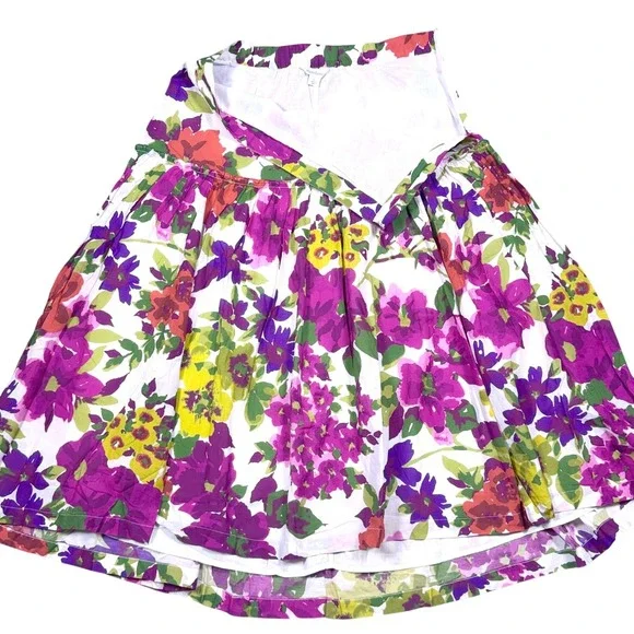Sundance Bella Rose Floral Skirt Large Tiered Lined Midi Skirt Boho Cotton - Picture 4 of 8
